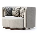 Light Gray Curved Sectional Sofa With Diamond Patterned Cushions And Wooden Base 3d model