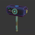 Futuristic Tech Hammer With Blue Casing Glowing Circular Elements And Metal Handle