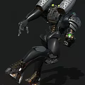 Robot Characters With Metallic Bodies Standing And Leaping With Green Glowing Elements 3d model