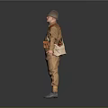 Worker in Brown Work Uniform with Silver Helmet Orange Equipment and Arms Outstretched