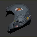 Futuristic Blue Sci Fi Weapon Helmet Featuring Emblem And Tactical Design Details