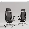 Modern Black Mesh Office Chair with Headrest Armrests Silver Metal Base and Wheels