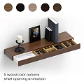 Wooden Wall Mounted Storage Shelf with Jewelry Drawer and Decorative Candle Photo Frame Books
