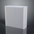 White Vertical Striped Radiator Featuring Minimalist Modern Design On Dark Smooth Surface