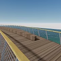 Scenic Bridge With Wooden Deck And Railing Stretching Over Turquoise Sea Under Blue Sky