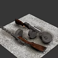 Vintage PPSh 41 Submachine Gun Display With Wooden Stock Drum Magazine Branded Sign And Bullets