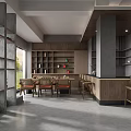 Modern Elegant Hotel Lobby With Grid Partition Large Windows And Green Plants