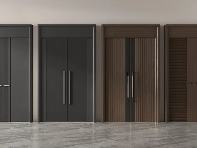 Modern Interior Hinged Doors In Black And Wooden Styles With Metal Handles 3d model