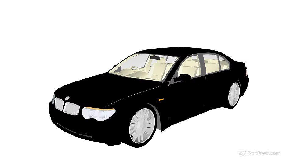 Luxury Black Sedan with Light Colored Interior and Silver Alloy Wheels 3d model 