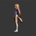 Anime Character With Orange Hair Cat Ears Blue Top Red Skirt And Swords On Back