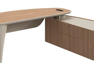 Modern Office Desk With Wooden Surface And Functional Storage Cabinet 3d model