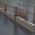 Building Exterior Wall Design Featuring Brick Structure And Iron Railing Details 3d model