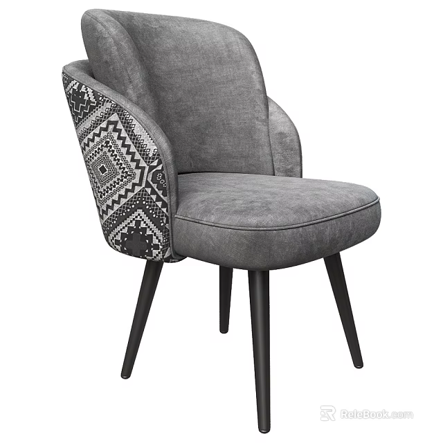 Gray Upholstered Accent Chair With Geometric Pattern On Armrest And Black Wooden Legs Modern Design 3d model 