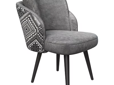 Gray Upholstered Accent Chair With Geometric Pattern On Armrest And Black Wooden Legs Modern Design 3d model