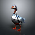 Detailed Metallic Robotic Goose With Red Eyes And Orange Feet
