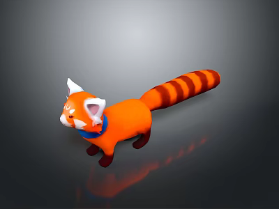 Cute Red Panda Toy Figure With Orange Body White Ears Blue Collar And Striped Tail 3d model