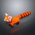 Cute Red Panda Toy Figure With Orange Body White Ears Blue Collar And Striped Tail