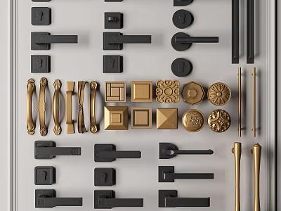 Various Door Handles Featuring Brass Black Metal Decorative Carved And Modern Designs 3d model