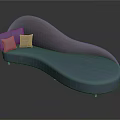 Curved Multi Person Sofa With Pink And Blue Upholstery And Cushions