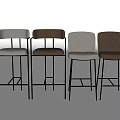 Modern Upholstered Bar Stools With Light Gray Brown Seats And Black Metal Frames