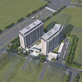 Modern Residential Building Complex With Two Towers Greenery Road Access And Parking Area