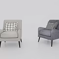 Light And Dark Gray Single Sofas Featuring Black White Checkered Cushions And Black Slim Legs 3d model