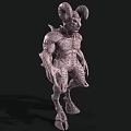 Mythical Creature With Horns Muscular Body Textured Skin Humanoid Figure
