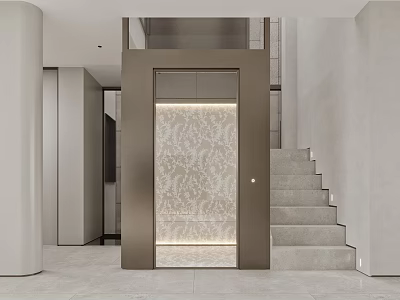 Minimalist Modern Elevator Hallway Interior With Gray Walls Staircase And Ambient Lighting 3d model