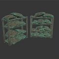 Rustic Wooden Storage Furniture Shelves With Multiple Tiers And Brown Bags