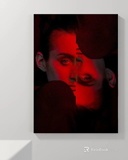 Portrait Painting with Overlapping Human Faces Red Lighting Effect and Dark Background 3d model 