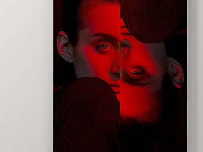 Portrait Painting with Overlapping Human Faces Red Lighting Effect and Dark Background 3d model