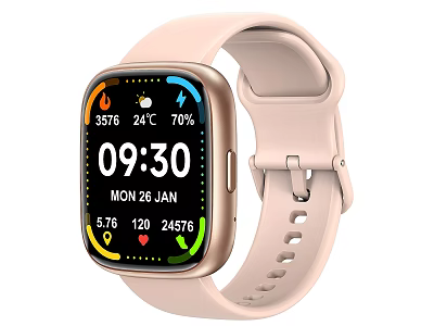 Smartwatch with Pink Strap Displaying Time Date and Health Metrics on Screen 3d model