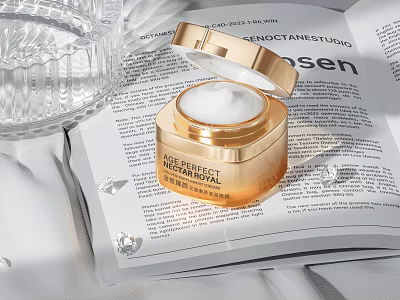 Luxurious Gold Face Cream On Open Book With Crystals 3d model Luxurious Gold Face Cream On Open Book With Crystals 3d model