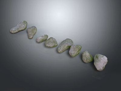 Decorative Green Stone Pieces With White Textures Arranged In Curved Line On Gray Background 3d model