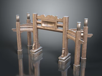 Traditional Chinese Stone Memorial Archway Architectural Design With Carved Pillars And Ornamental Details 3d model