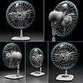 Modern Electric Fan Design Shown From Multiple Angles With Sturdy Base And Protective Grill 3d model