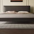 Modern Minimalist Bedroom Interior With Platform Bed Nightstands Area Rug Decorative Painting And Pendant Light