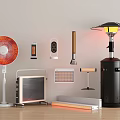 Collection of Daily Use Home Appliances Including Fans Heaters and Heating Devices