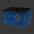 Blue Metal Crate With Black Lid Graffiti Art And Worn Surface Design