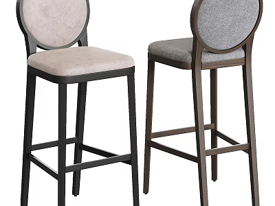 Stylish Modern Bar Stools Featuring Round Backrest Upholstered Beige Gray Seats And Black Brown Frames 3d model