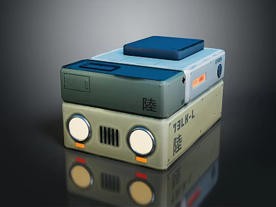 Box Shaped Green Beige Car Model With Round Headlights And Land Sea Design 3d model