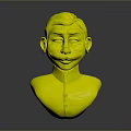 3D Male Character Bust With Black Hair Red Face Black Mustache And Blue Shirt