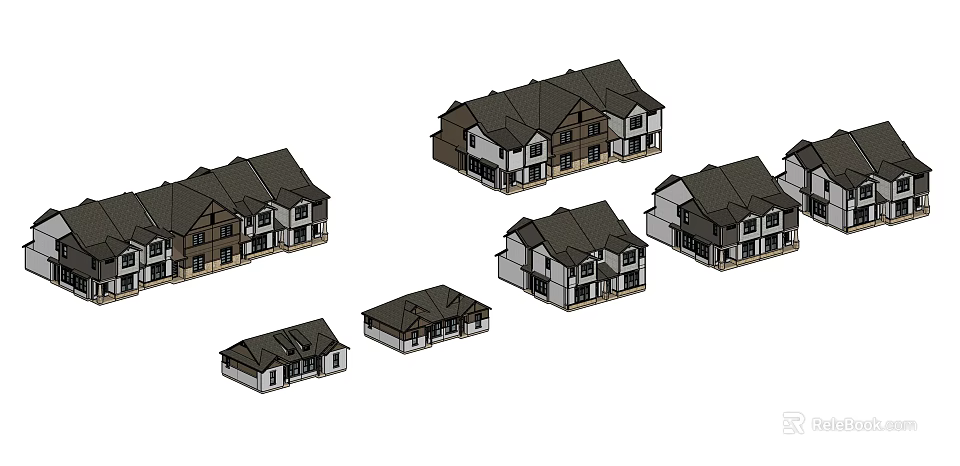 Various Single Family House Exterior Designs With Different Roof Styles And Window Details 3d model 