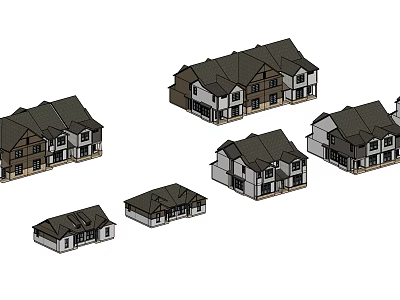 Various Single Family House Exterior Designs With Different Roof Styles And Window Details 3d model