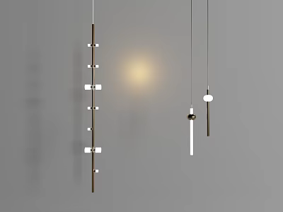 Modern Minimalist Pendant Lights With Vertical Metal Bars And Warm Glowing Light 3d model