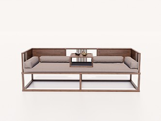 New Chinese-style Luohan Bed Solid Wood Double Sofa 3d model