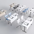 Modern Conference Tables With Blue Black White Chairs And Notebooks On Surface