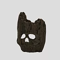Hand Carved Wooden Skull Creature Character With Natural Wood Texture And Weathered Look