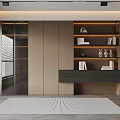 Modern Wooden Bookcase Interior Design With Open Shelves Drawer Storage And Neutral Tones