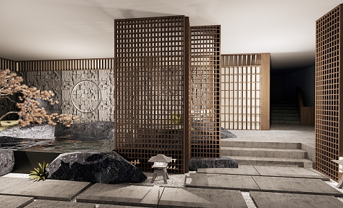 Japanese-style Home Garden Indoor Courtyard Garden Landscape 3d model